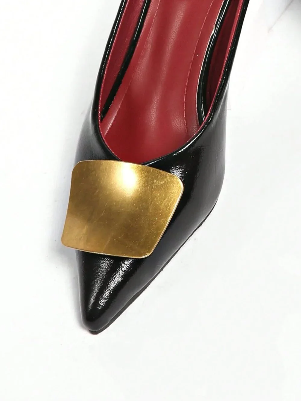 Black Fashionable Women's Pointed Toe Metal Buckle High Heel Pumps - Picture 7 of 8